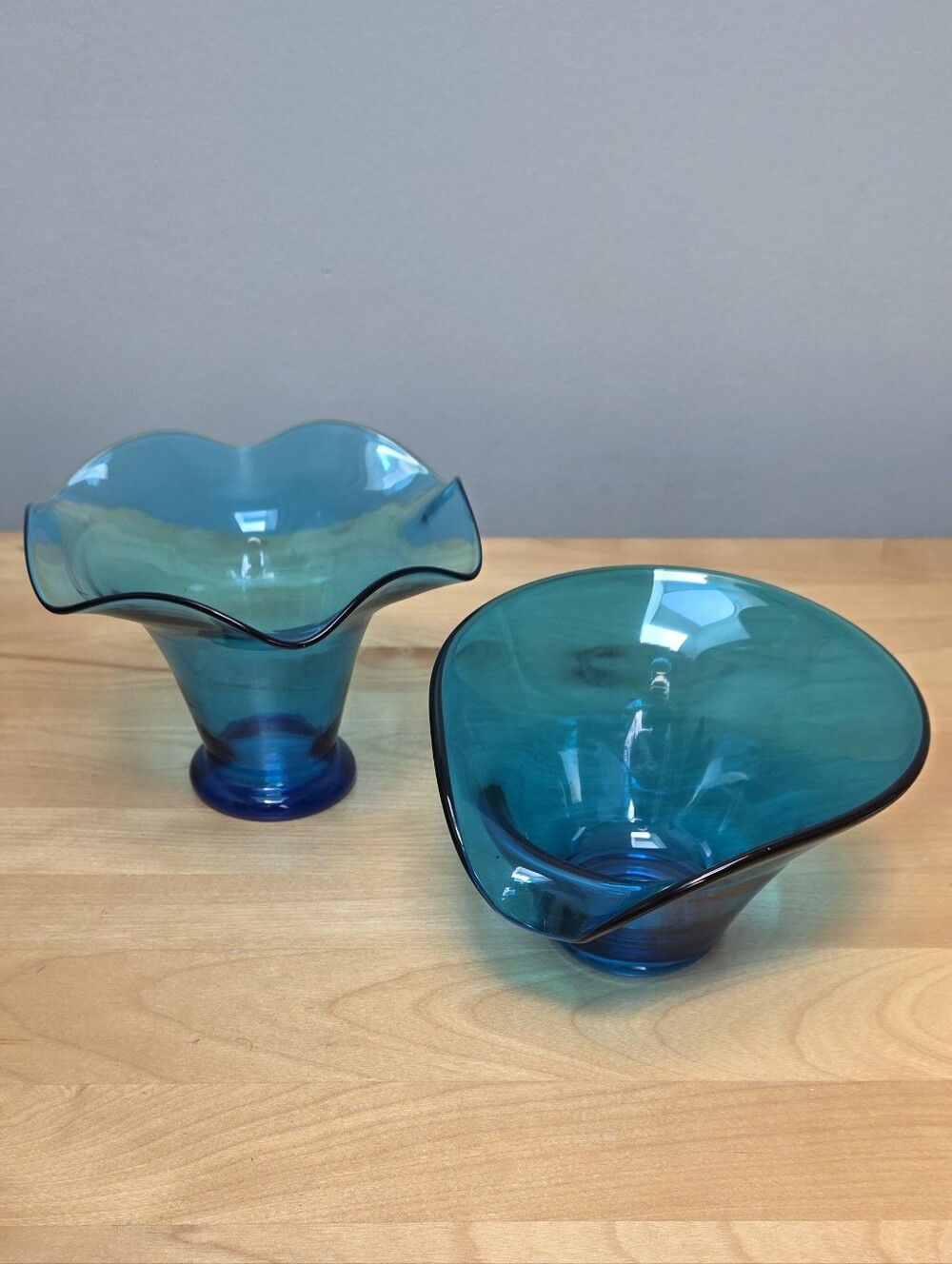 VIKING | Mid-Century Teal Glass Bowl and Vase
